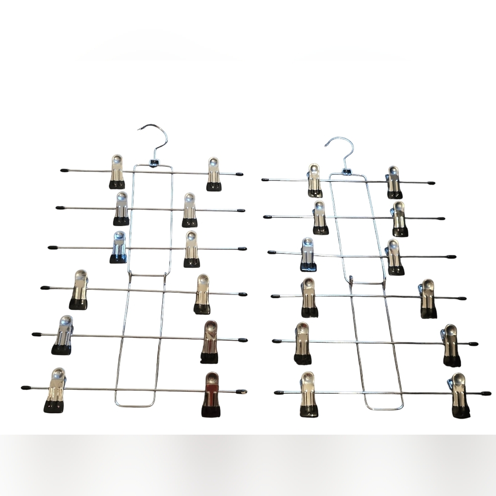 Pants Hangers with Clips,Space Saving Hanging Closet Organizer-6 Tiers Set Of 2 - Picture 2 of 2